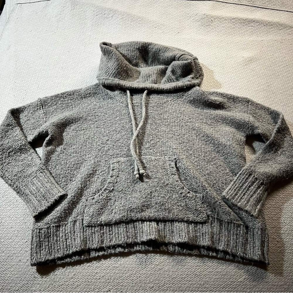 Kensie grey wool blend chunky knit funnel turtleneck pullovers sweater medium